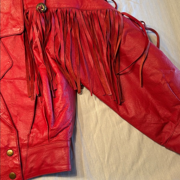 Women's VTG MPW Western 100% Red Fringe Leather Jacket , S , $59 - Picture 4 of 14